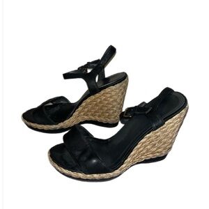 Stuart Weitzman Black Wedge Sandals- size 8.5